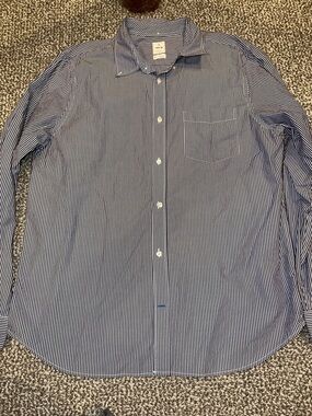 GAP Men's Navy and White Pinstripe Dress Shirt